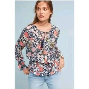 Anthropologie  Maeve Floral Begonia Peasant Top Sz Small Boho Lagenlook